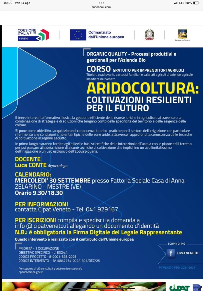corso Cipat Veneto aridocoltura 30set26